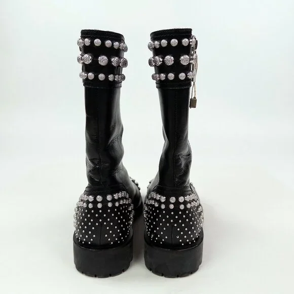 Alexander McQueen Studded Lug Sole Mid-Calf Leather Boots Made in Italy - Picture 7 of 11